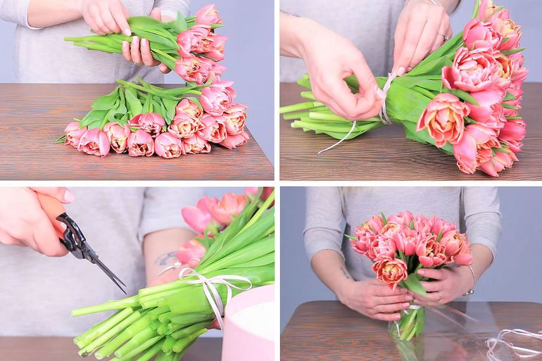 Как сложить тюльпаны в букет